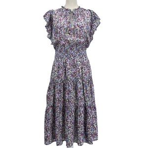 Lauren Ralph Lauren Purple Cottagecore Tiered Ruffle Sleeve Midi Dress Size 8